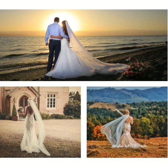 Baroque Style Cathedral Bridal Wedding Veil With Raw Edge and Comb - Picture 3 of 7